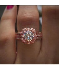 Luxurious Halo Zircon Copper Wholesale Women Wedding Ring - Rose Gold