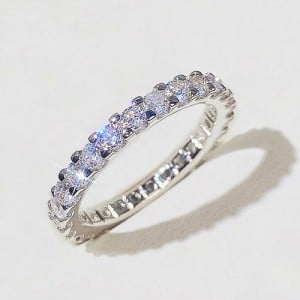 Sparkling Eternity Zircon Band Copper Wholesale Women Wedding Ring - Platinum