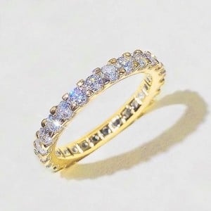 Sparkling Eternity Zircon Band Copper Wholesale Women Wedding Ring - Gold