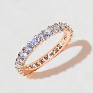 Sparkling Eternity Zircon Band Copper Wholesale Women Wedding Ring - Rose Gold