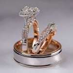 Elegant 3-Piece Square Halo Cubic Zirconia Engagement Copper Wedding Ring Set