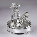 Elegant 3-Piece Square Halo Cubic Zirconia Engagement Copper Wedding Ring Set - Platinum