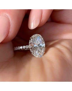 Elegant Oval Zircon Solitaire Copper Wholesale Women Wedding Ring - Platinum