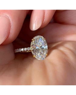 Elegant Oval Zircon Solitaire Copper Wholesale Women Wedding Ring - Gold