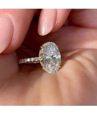 Elegant Oval Zircon Solitaire Copper Wholesale Women Wedding Ring - Gold