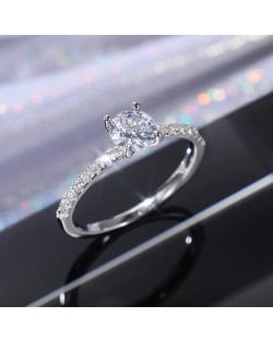 Classic 6-Prong Zircon Solitaire Copper Wholesale Women Wedding Ring - Platinum