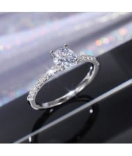Classic 6-Prong Zircon Solitaire Copper Wholesale Women Wedding Ring - Platinum