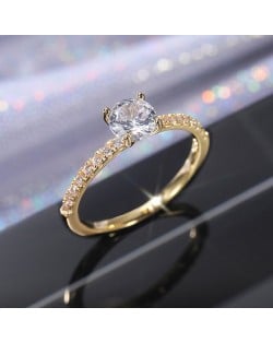 Classic 6-Prong Zircon Solitaire Copper Wholesale Women Wedding Ring - Gold