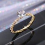 Classic 6-Prong Zircon Solitaire Copper Wholesale Women Wedding Ring - Gold