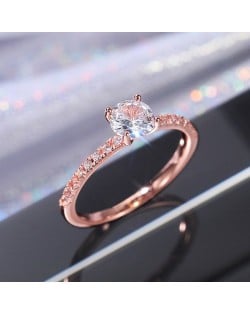 Classic 6-Prong Zircon Solitaire Copper Wholesale Women Wedding Ring - Rose Gold