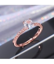 Classic 6-Prong Zircon Solitaire Copper Wholesale Women Wedding Ring - Rose Gold