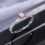 Classic 6-Prong Pink Zircon Solitaire Copper Wholesale Women Wedding Ring - Platinum