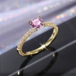 Classic 6-Prong Pink Zircon Solitaire Copper Wholesale Women Wedding Ring - Gold