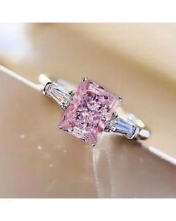 Chic Square Zircon Solitaire Copper Wholesale Women Wedding Ring - Pink