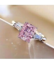 Chic Square Zircon Solitaire Copper Wholesale Women Wedding Ring - Pink