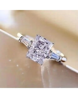 Chic Square Zircon Solitaire Copper Wholesale Women Wedding Ring - White