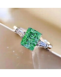 Chic Square Zircon Solitaire Copper Wholesale Women Wedding Ring - Green