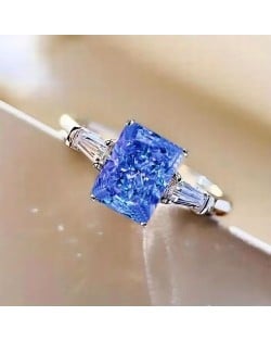 Chic Square Blue Zircon Solitaire Copper Wholesale Women Wedding Ring - Blue