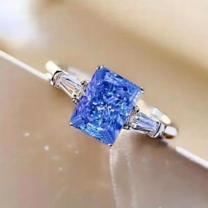 Chic Square Blue Zircon Solitaire Copper Wholesale Women Wedding Ring - Blue