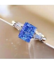 Chic Square Blue Zircon Solitaire Copper Wholesale Women Wedding Ring - Blue