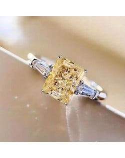 Chic Square Blue Zircon Solitaire Copper Wholesale Women Wedding Ring - Yellow