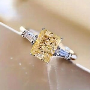 Chic Square Blue Zircon Solitaire Copper Wholesale Women Wedding Ring - Yellow