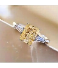 Chic Square Blue Zircon Solitaire Copper Wholesale Women Wedding Ring - Yellow