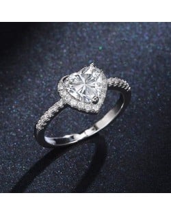 Sweet Peach Heart Zircon Copper Wholesale Women Wedding Ring - White