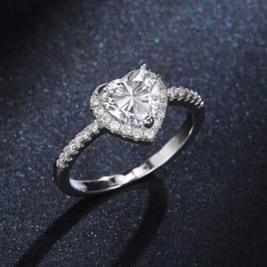 Sweet Peach Heart Zircon Copper Wholesale Women Wedding Ring - White