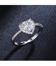 Sweet Peach Heart Zircon Copper Wholesale Women Wedding Ring - White