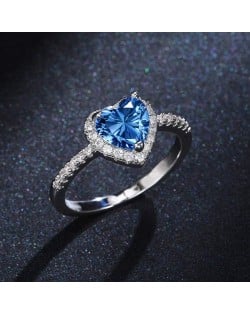 Sweet Peach Heart Zircon Copper Wholesale Women Wedding Ring - Blue