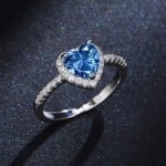Sweet Peach Heart Zircon Copper Wholesale Women Wedding Ring - Blue