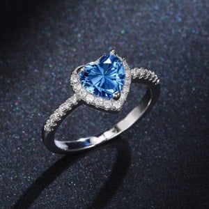 Sweet Peach Heart Zircon Copper Wholesale Women Wedding Ring - Blue