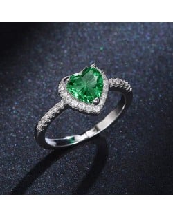 Sweet Peach Heart Zircon Copper Wholesale Women Wedding Ring - Green