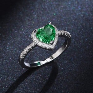 Sweet Peach Heart Zircon Copper Wholesale Women Wedding Ring - Green