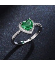 Sweet Peach Heart Zircon Copper Wholesale Women Wedding Ring - Green