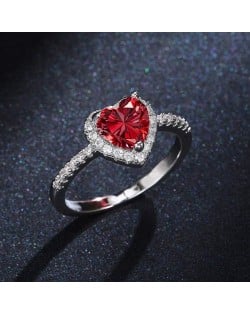 Sweet Pink Peach Heart Zircon Copper Wholesale Women Wedding Ring - Red