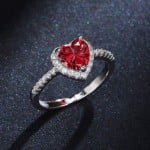 Sweet Pink Peach Heart Zircon Copper Wholesale Women Wedding Ring - Red