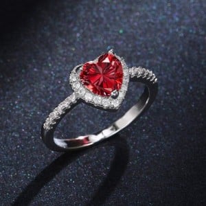 Sweet Pink Peach Heart Zircon Copper Wholesale Women Wedding Ring - Red