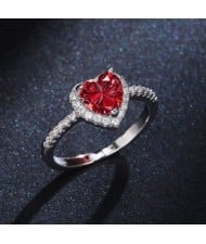 Sweet Pink Peach Heart Zircon Copper Wholesale Women Wedding Ring - Red