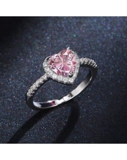 Sweet Pink Peach Heart Zircon Copper Wholesale Women Wedding Ring - Pink