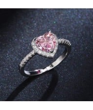 Sweet Pink Peach Heart Zircon Copper Wholesale Women Wedding Ring - Pink