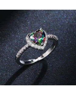 Sweet Pink Peach Heart Zircon Copper Wholesale Women Wedding Ring - Multicolor