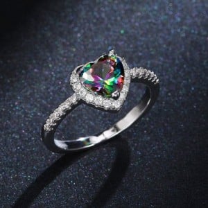 Sweet Pink Peach Heart Zircon Copper Wholesale Women Wedding Ring - Multicolor