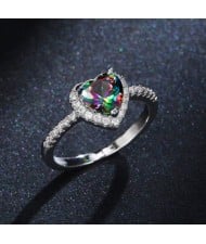 Sweet Pink Peach Heart Zircon Copper Wholesale Women Wedding Ring - Multicolor