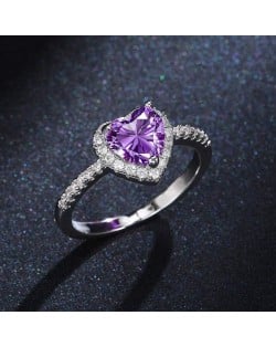 Sweet White Peach Heart Zircon Copper Wholesale Women Wedding Ring - Purple