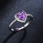 Sweet White Peach Heart Zircon Copper Wholesale Women Wedding Ring - Purple