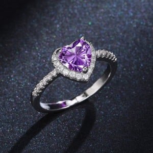 Sweet White Peach Heart Zircon Copper Wholesale Women Wedding Ring - Purple