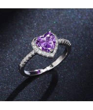 Sweet White Peach Heart Zircon Copper Wholesale Women Wedding Ring - Purple