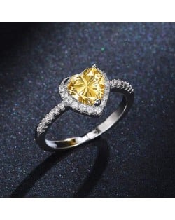 Sweet White Peach Heart Zircon Copper Wholesale Women Wedding Ring - Yellow